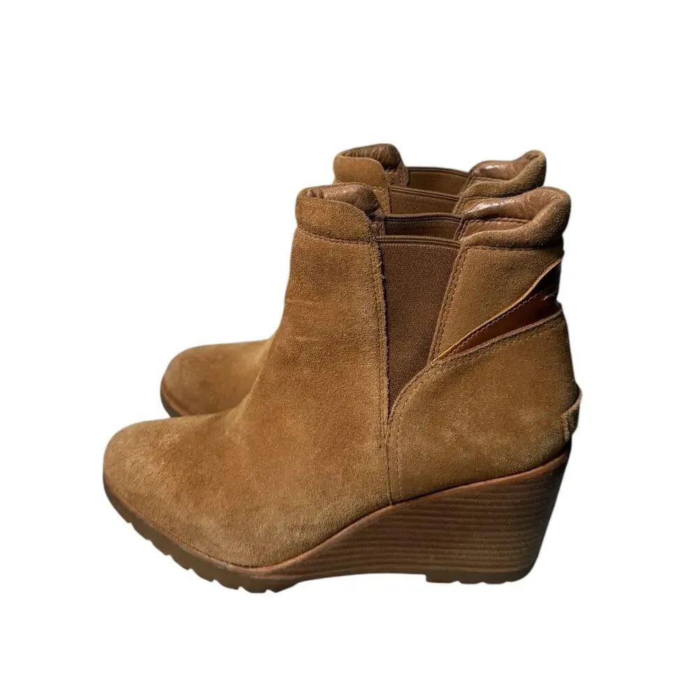 Sorel After Hours Sz 9 Tan Suede Wedge Boots Booties EUC Cabincore Boho Outdoor